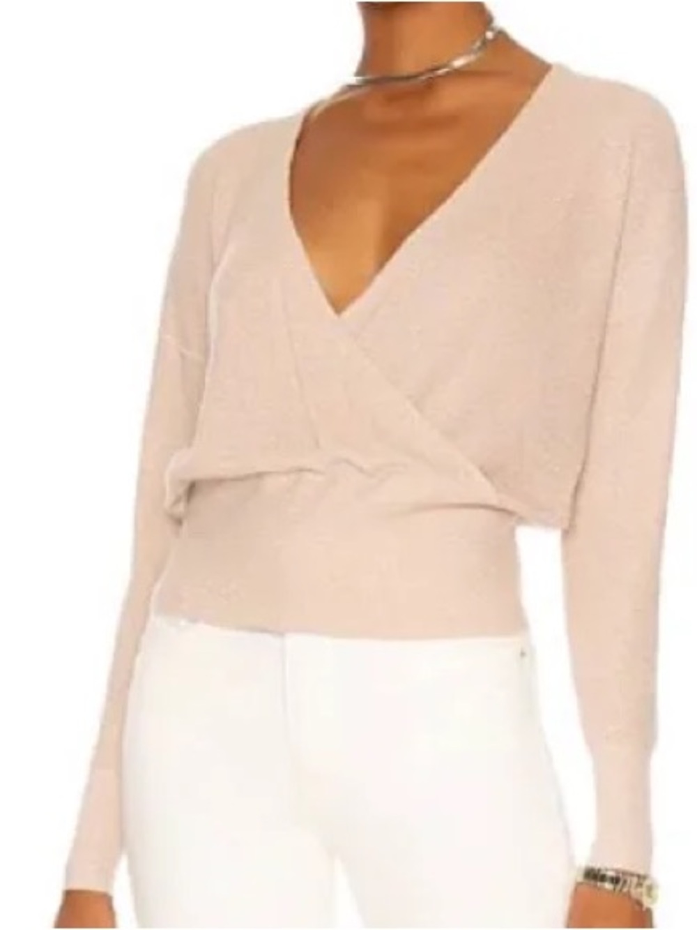 Wrap V-Neck Sweater - Pink/Cream